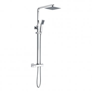 Square Chrome Thermostatic Bar Mixer with Overhead Drencher and Handset