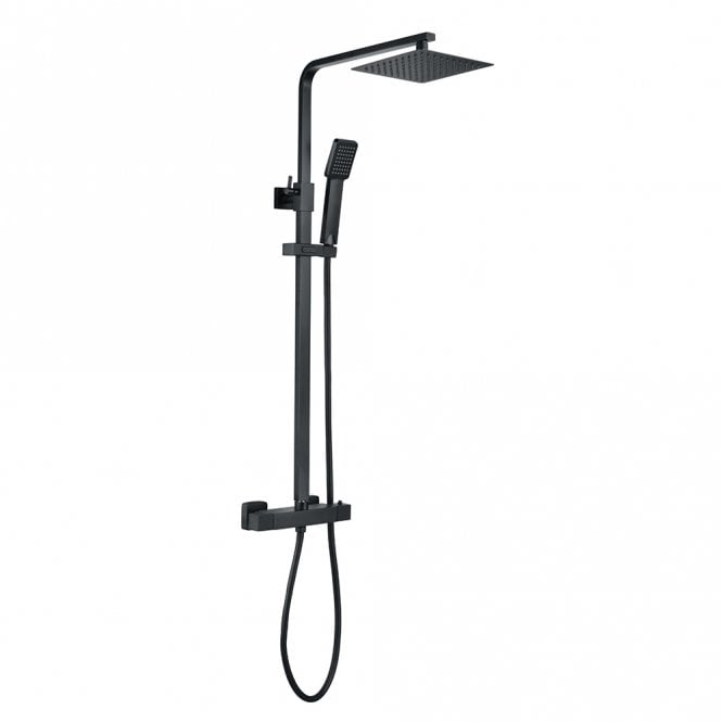 Dove Bathrooms Square Matt Black Thermostatic Bar Mixer with Overhead Drencher and Handset