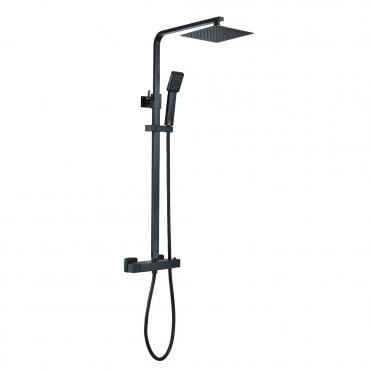 Square Matt Black Thermostatic Bar Mixer with Overhead Drencher and Handset