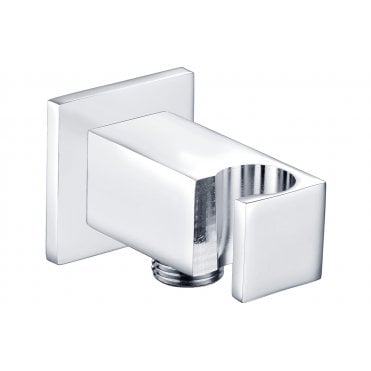 Square Shower Handset Wall Bracket with Outlet - Chrome