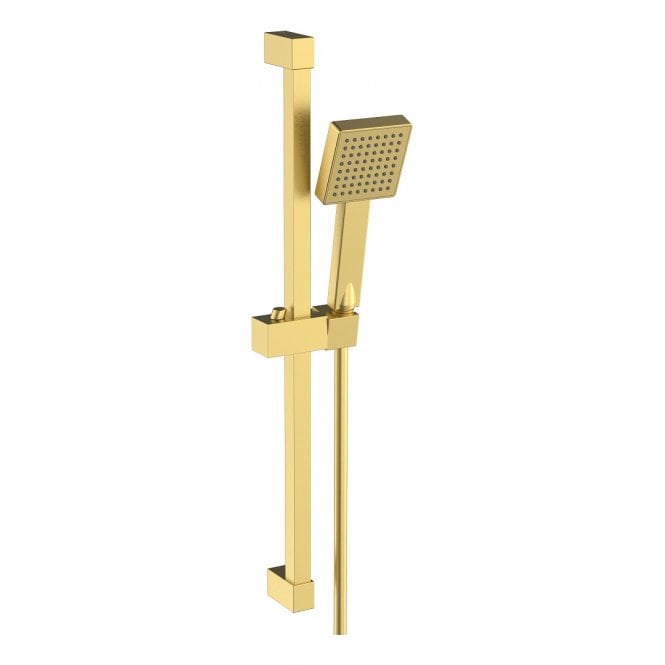 Dove Bathrooms Square Slider Rail Kit & Single Mode Handset - Brushed Brass