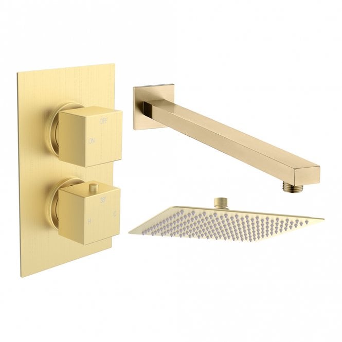 Dove Bathrooms Storm Brushed Brass Round 1 Outlet Concealed Mixer with Overhead Shower