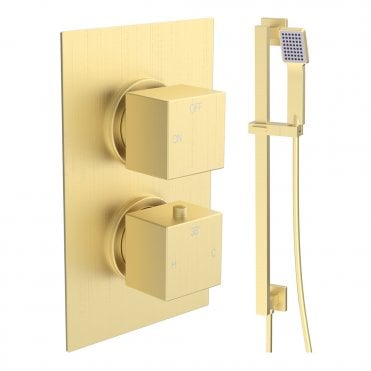 Storm Brushed Brass Round 1 Outlet Concealed Mixer with Shower Rail