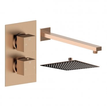 Storm Brushed Bronze Round 1 Outlet Concealed Mixer with Overhead Shower