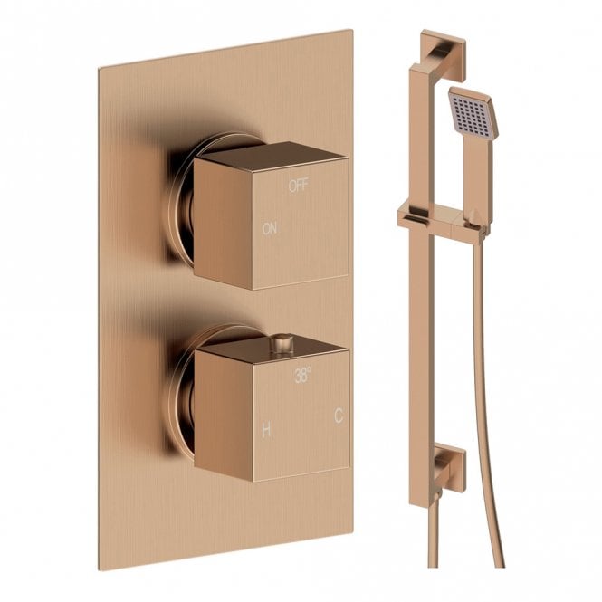 Dove Bathrooms Storm Brushed Bronze Round 1 Outlet Concealed Mixer with Shower Rail