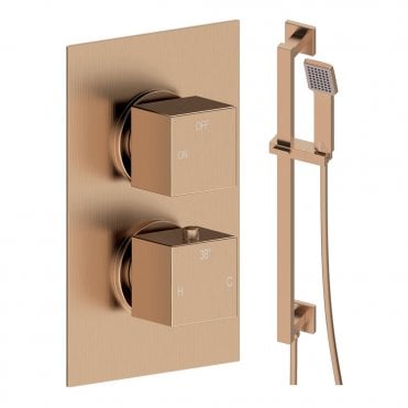 Storm Brushed Bronze Round 1 Outlet Concealed Mixer with Shower Rail