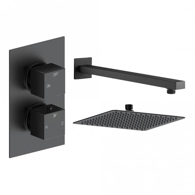 Dove Bathrooms Storm Matt Black Round 1 Outlet Concealed Mixer with Overhead Shower
