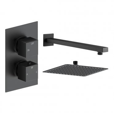 Storm Matt Black Round 1 Outlet Concealed Mixer with Overhead Shower