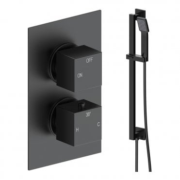 Storm Matt Black Round 1 Outlet Concealed Mixer with Shower Rail