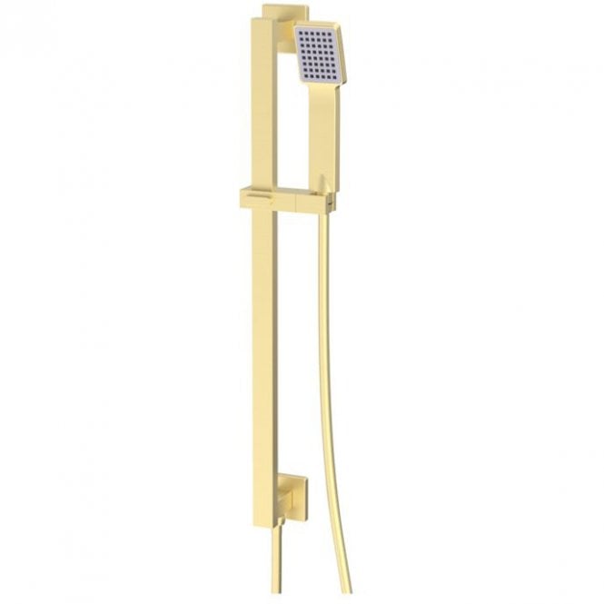 Dove Bathrooms Storm Square Riser Rail Kit w/Elbow & 3 Mode Handset - Brushed Brass