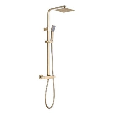 Storm Square Thermostatic Bar Mixer with Fixed Head & Handset - Brushed Brass