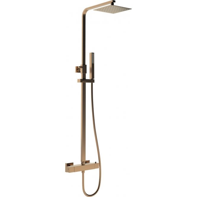 Dove Bathrooms Storm Square Thermostatic Bar Mixer with Fixed Head & Handset - Brushed Bronze