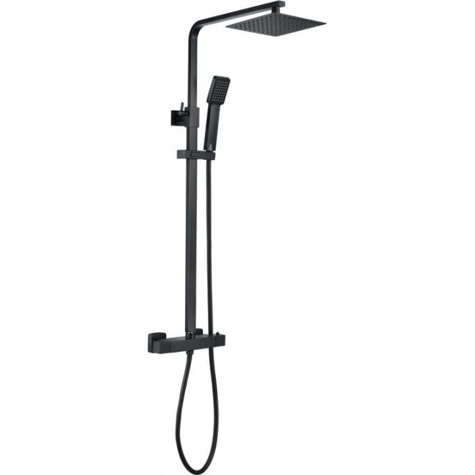 Dove Bathrooms Storm Square Thermostatic Bar Mixer with Fixed Head & Handset - Matt Black