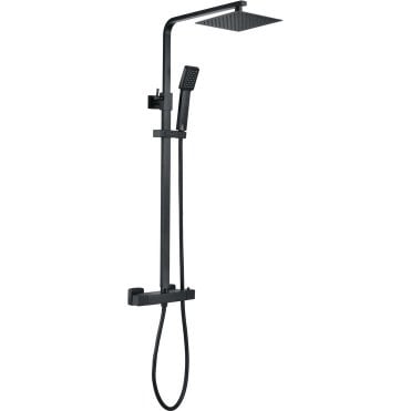 Storm Square Thermostatic Bar Mixer with Fixed Head & Handset - Matt Black