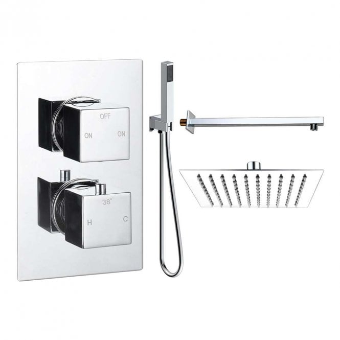 Dove Bathrooms Storm Square Thermostatic Shower Pack with Fixed Head & Handset - Chrome
