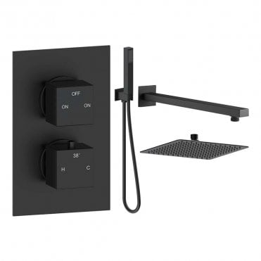 Storm Square Thermostatic Shower Pack with Fixed Head & Handset - Matt Black