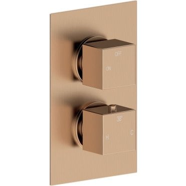 Storm Thermostatic Single Outlet Twin Shower Valve - Brushed Bronze