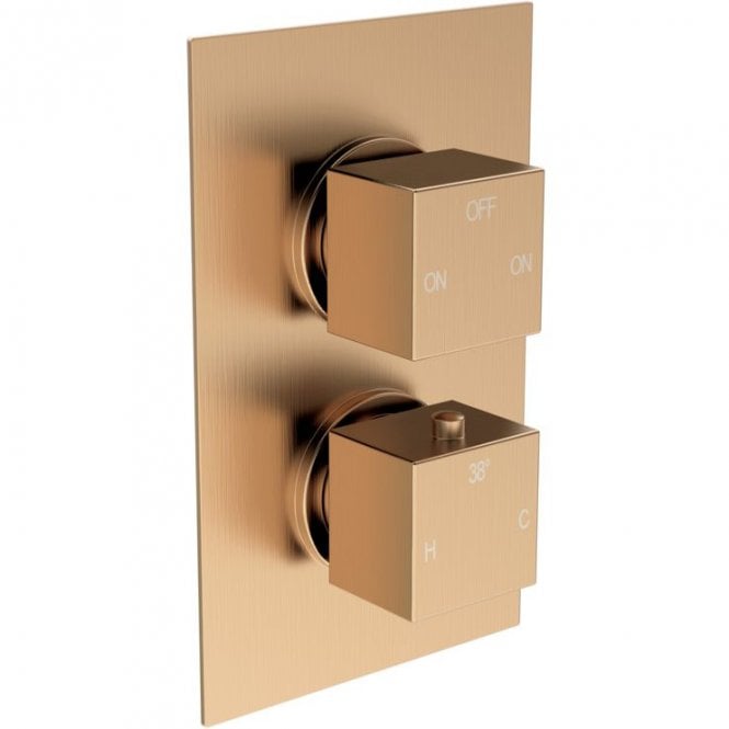 Dove Bathrooms Storm Thermostatic Two Outlet Twin Shower Valve - Brushed Bronze
