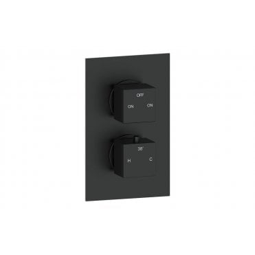 Storm Thermostatic Two Outlet Twin Shower Valve - Matt Black