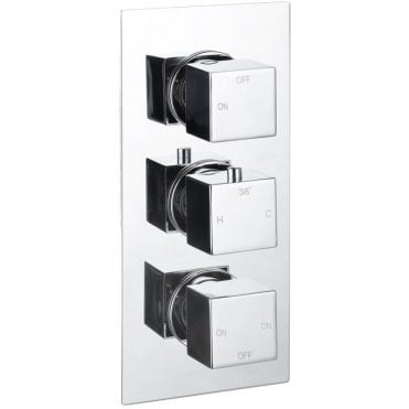 Storm Triple Square Concealed Thermostatic Three Outlet Shower Valve - Chrome