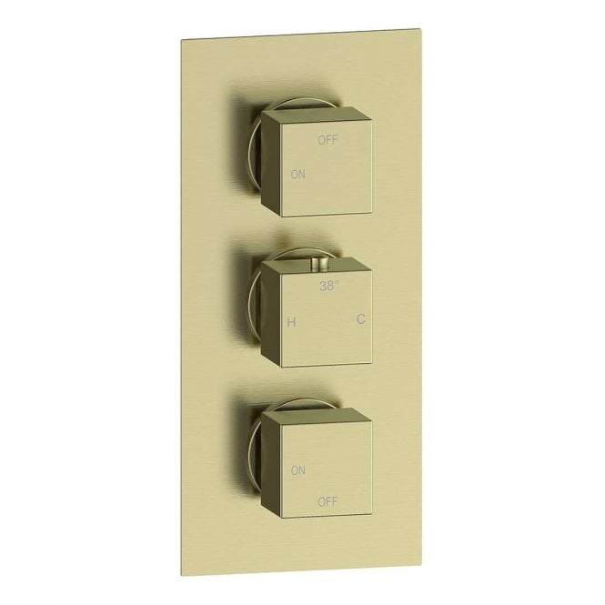 Dove Bathrooms Storm Triple Square Concealed Thermostatic Two Outlet Shower Valve - Brushed Brass
