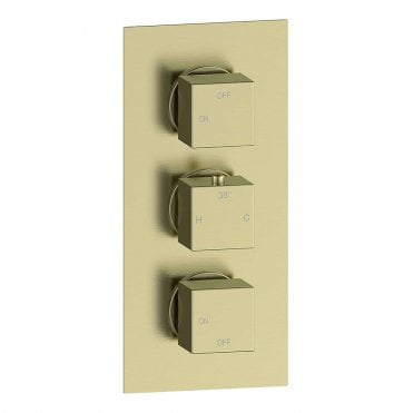 Storm Triple Square Concealed Thermostatic Two Outlet Shower Valve - Brushed Brass
