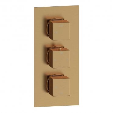Storm Triple Square Concealed Thermostatic Two Outlet Shower Valve - Brushed Bronze