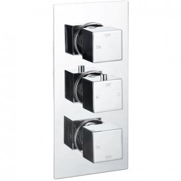 Storm Triple Square Concealed Thermostatic Two Outlet Shower Valve - Chrome