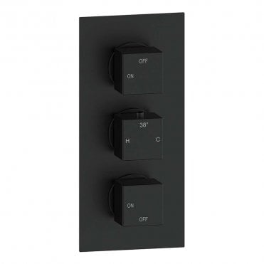 Storm Triple Square Concealed Thermostatic Two Outlet Shower Valve - Matt Black