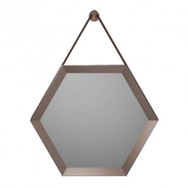 Style Bronze Frame 500mm Hexagonal Mirror with Strap