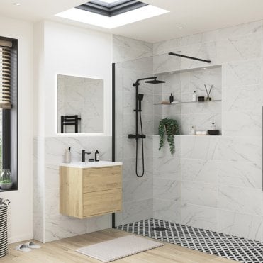 Thea 1000mm Wetroom Panel & Support Bar - Black