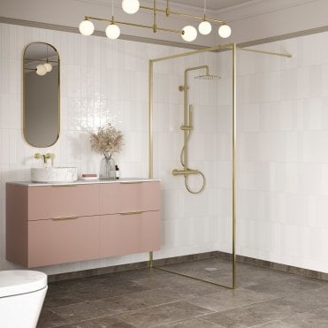 Thea 1000mm Wetroom Panel & Support Bar - Brushed Brass