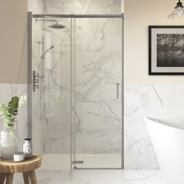 Thea 1100mm Semi-Framed Sliding Door - Chrome