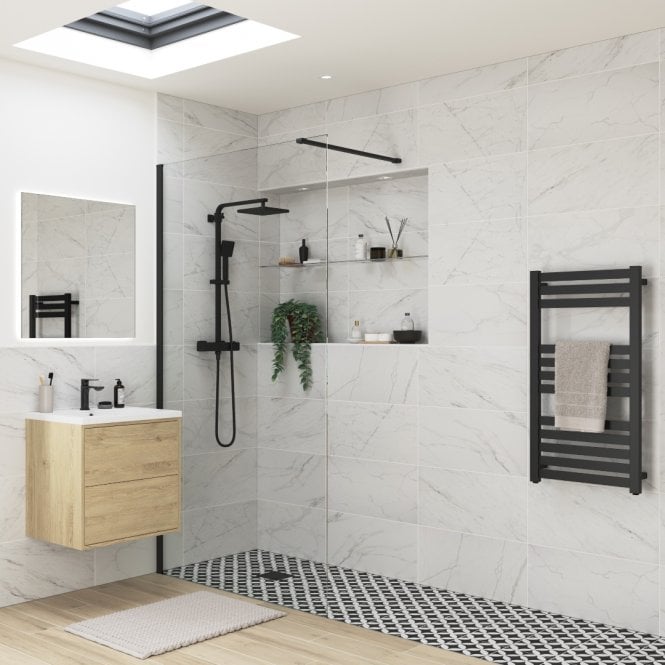 Dove Bathrooms Thea 1100mm Wetroom Panel & Support Bar - Black