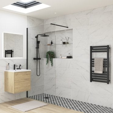 Thea 1100mm Wetroom Panel & Support Bar - Black