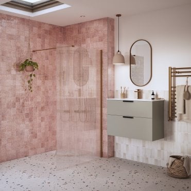 Thea 1200mm Fluted Wetroom Panel & Support Bar - Brushed Bronze