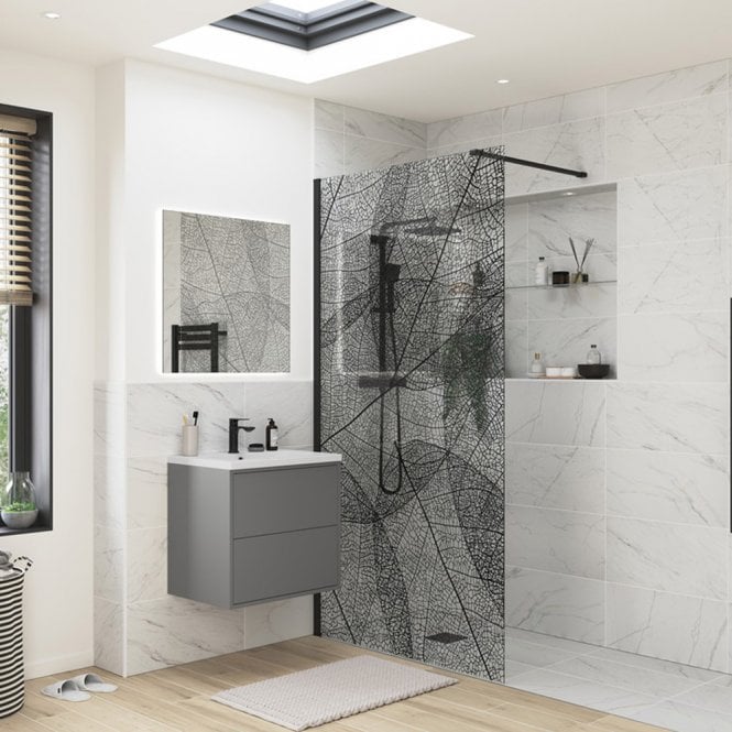Dove Bathrooms Thea 1200mm Leaf Design Wetroom Panel - Black