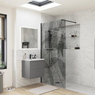 Thea 1200mm Leaf Design Wetroom Panel - Black