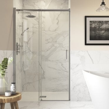 Thea 1400mm Semi-Framed Sliding Door - Chrome
