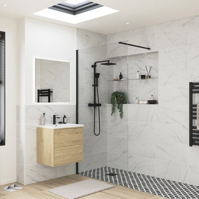 Dove Bathrooms Thea 500mm Wetroom Panel & Support Bar - Black