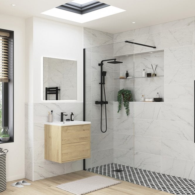 Dove Bathrooms Thea 700mm Wetroom Panel & Support Bar - Black