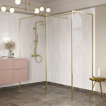 Thea 700mm Wetroom Side Panel & Arm - Brushed Brass