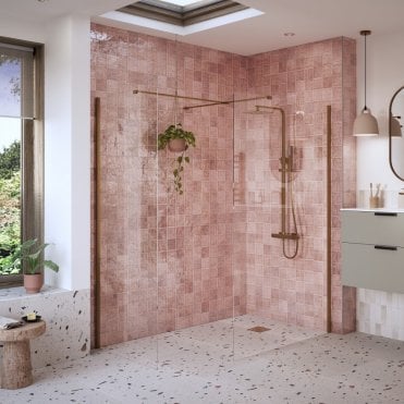 Thea 700mm Wetroom Side Panel & Arm - Brushed Bronze
