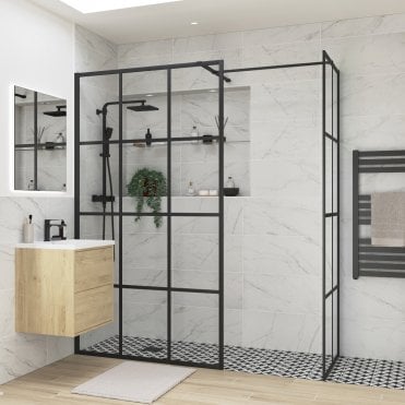 Thea 760mm Framed Wetroom Optional Side Panel - Black