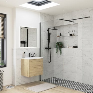 Thea 760mm Wetroom Side Panel & Arm - Black