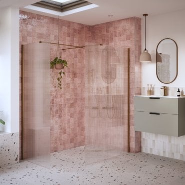 Thea 800mm Fluted Wetroom Panel & Side Panel Arm - Brushed Bronze