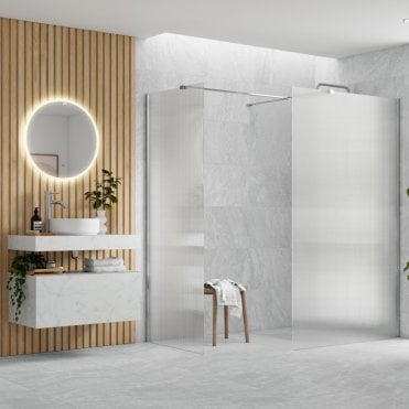Thea 800mm Fluted Wetroom Panel & Side Panel Arm - Chrome