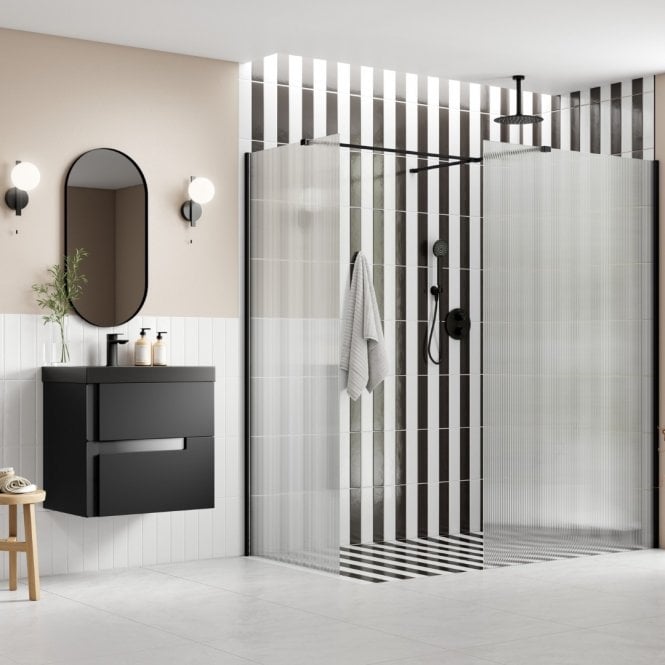 Dove Bathrooms Thea 800mm Fluted Wetroom Side Panel & Arm - Black