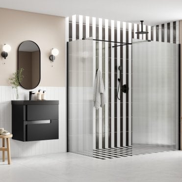 Thea 800mm Fluted Wetroom Side Panel & Arm - Black