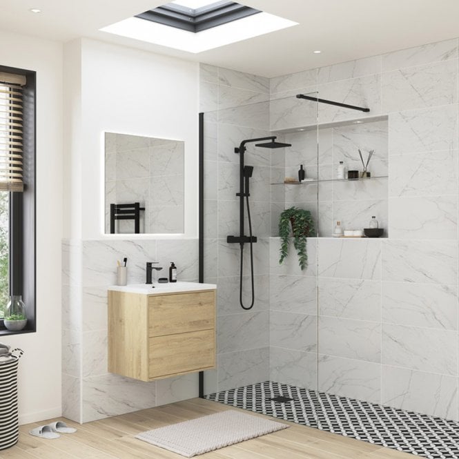 Dove Bathrooms Thea 800mm Wetroom Panel & Support Bar - Black